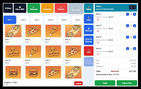 All-in-One Restaurant POS tablet interface